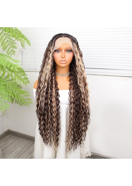 Afro Dalga Doğal Çikolata Kahve Ombreli Işıltılı Fiber Sentetik Tül Peruk