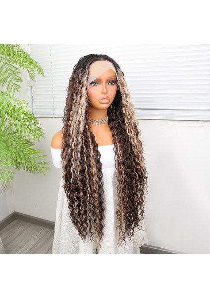 Afro Dalga Doğal Çikolata Kahve Ombreli Işıltılı Fiber Sentetik Tül Peruk fiyatları