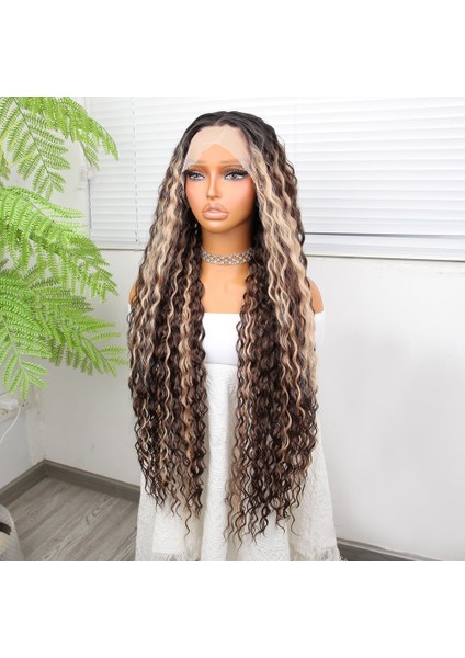 Afro Dalga Doğal Çikolata Kahve Ombreli Işıltılı Fiber Sentetik Tül Peruk modelleri