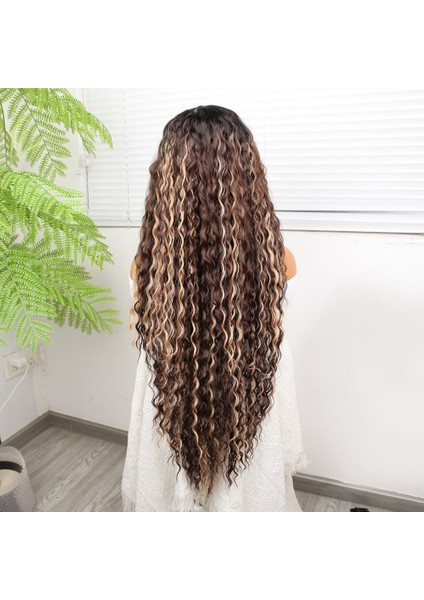 Afro Dalga Doğal Çikolata Kahve Ombreli Işıltılı Fiber Sentetik Tül Peruk fırsatları
