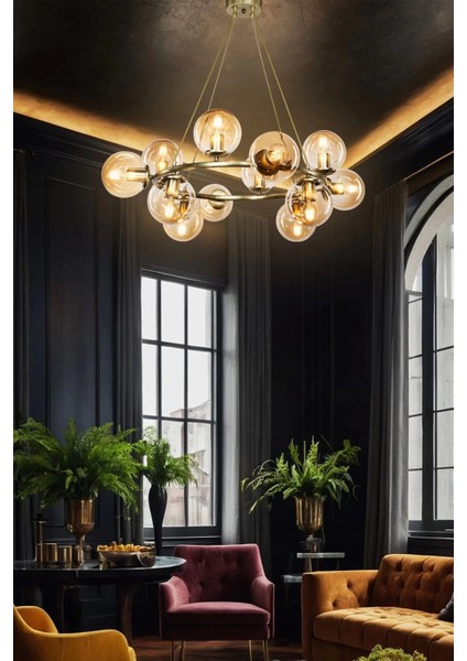 Yuvarlak Siyah Gold Modern Salon Avize