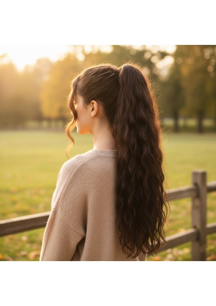 Bağlamalı Kabarık Dalgalı At Kuyruğu / Koyu Kahve