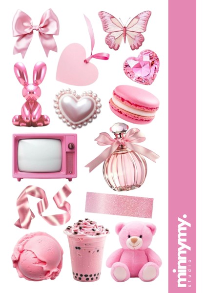 Pink Collection Sticker, Çıkartma, Ajanda, Günlük, Planlayıcı, Bullet Journal ,scrapbook