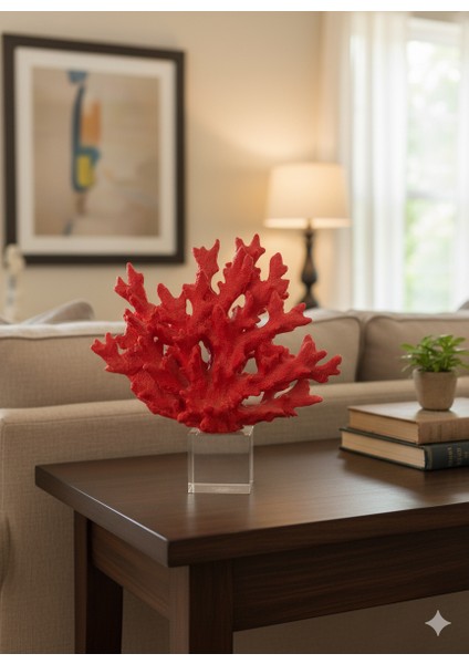 Kırmızı & Sarı Renk Dekoratif Mercan Obje | Kristal Ayaklı Modern Masa ve Salon Aksesuarı fiyatları