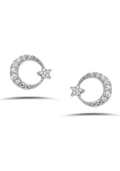 925 Ayar Gümüş Vidalı Ayyıldız Küpe