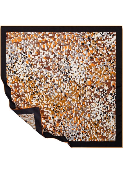 Ipekevi Ilizyon Tivil Ipek Eşarp Siyah Turuncu