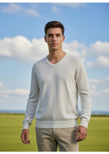 Erkek V Yaka Kaşmir Light Regular Fit Triko Kazak