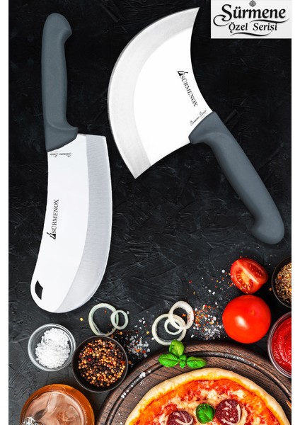 Sürmene Gri Serisi Mutfak Bıçak Seti Pizza Börek Pide Bıçağı Salata Bıçağı 2 Li Set HDS-864
