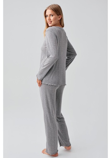 Uzun Kollu Ajurlu Düğmeli Esnek Pamuklu Hamile Pijama Takım 18214 modelleri