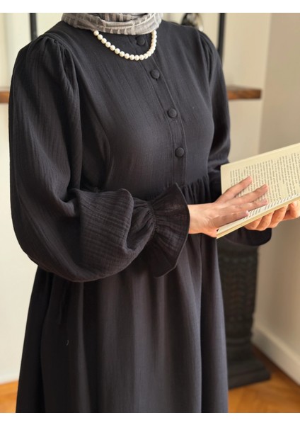 Yarımpat Yandan Bağlamalı Müslin Elbise 1004