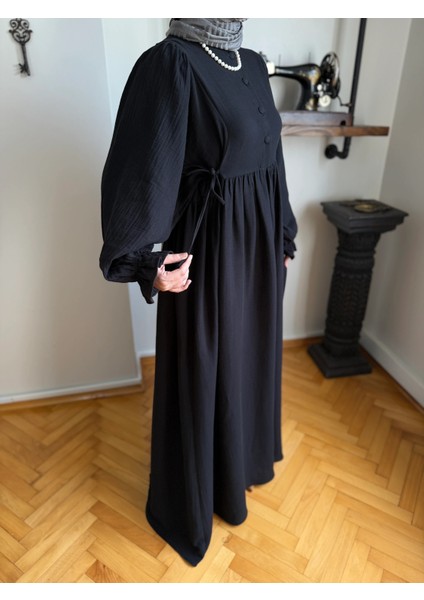 Yarımpat Yandan Bağlamalı Müslin Elbise 1004 modelleri