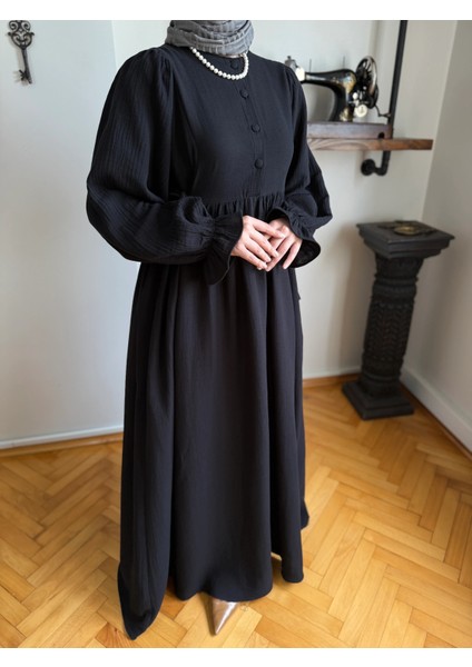 Yarımpat Yandan Bağlamalı Müslin Elbise 1004 indirimleri