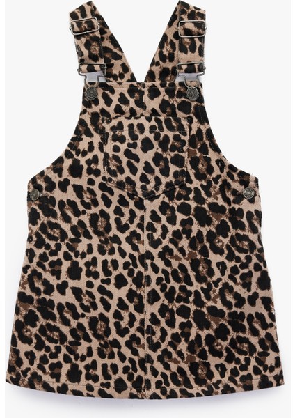 Leopar Desenli Cepli Kare Yaka Pamuklu Denim Jile Elbise