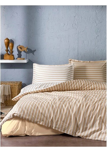 Trioline Çift Kişilik Lastikli Çarşaf Nevresim Takımı Kahve