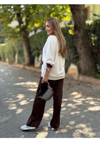 Kadın Uzun Kollu Ribanali Cep Detay Hırka ve Bol Paça Pantolon Ikili Takım