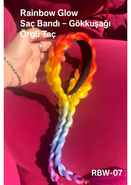 Gökkuşağı Örgülü Taç-Renkli Takma Taç-Örgülü Taç- modelleri