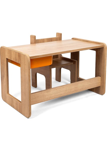 Tek Kişilik Çocuk Oyun, Aktivite ve Etkinlik Masası, Ceviz-Turuncu, 18MM 1.sınıf Mdf fiyatları