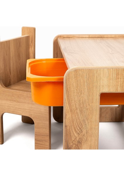 Tek Kişilik Çocuk Oyun, Aktivite ve Etkinlik Masası, Ceviz-Turuncu, 18MM 1.sınıf Mdf modelleri