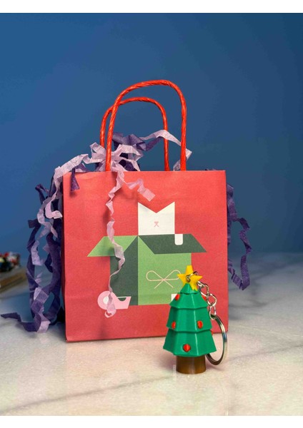 Yılbaşı Hediye Seti Kraft Poşet Yılbaşı Ağacı Anahtarlık