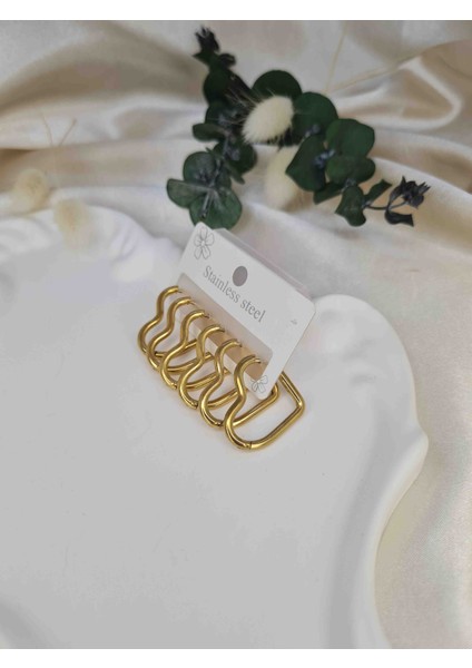 Gold Minimal Ear Cuff Set – 6’lı Paslanmaz Çelik Kıkırdak Küpe Seti