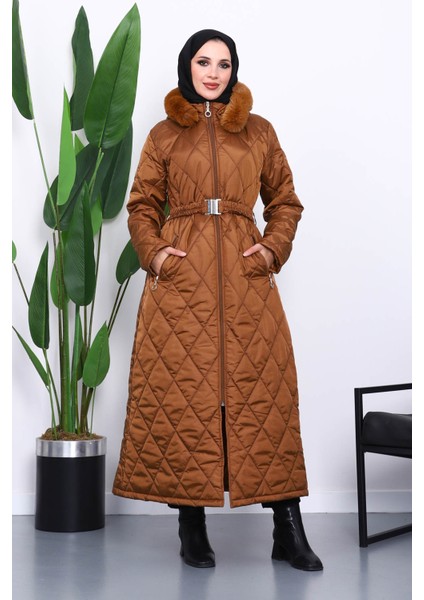 Taba Kapüşonlu Kapitone Uzun Şişme Mont fiyatları