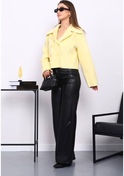 Sarı Kısa Düğmeli Kaşe Ceket fiyatları