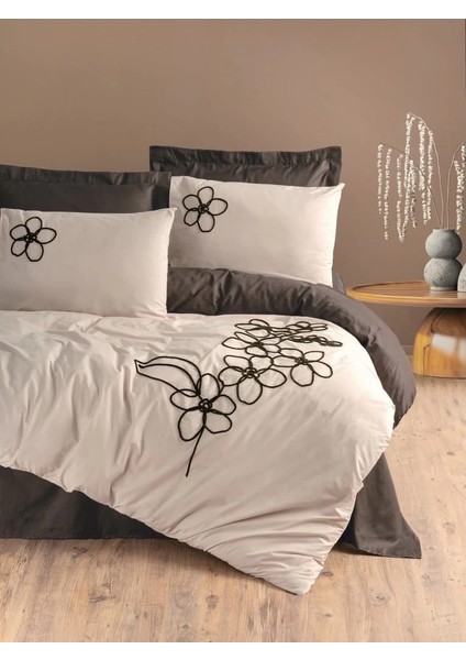 Buğz Cotton Box Brode Ranforce Çift Kişilik Nevresim Takımı Panos Kahve