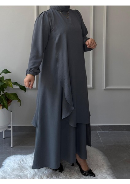 Marka Büyük Beden Uyumlu Ön Arka Pelerin Aerobin Kumaş Elbise