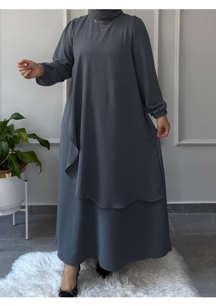 Marka Büyük Beden Uyumlu Ön Arka Pelerin Aerobin Kumaş Elbise