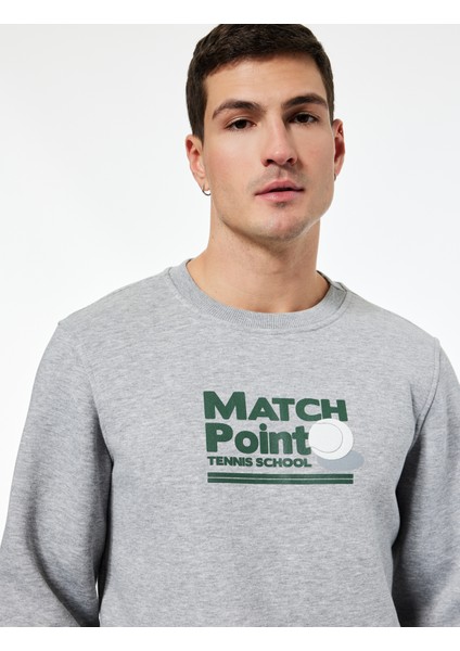 Uzun Kollu Bisiklet Yaka Şardonlu Baskılı Sweatshirt