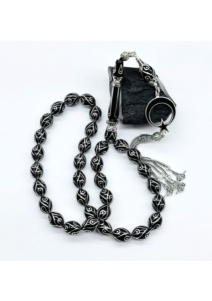 Gümüş Işlemeli Tavus Kuşu Model Orijinal Oltu Taşı Tesbih fırsatları