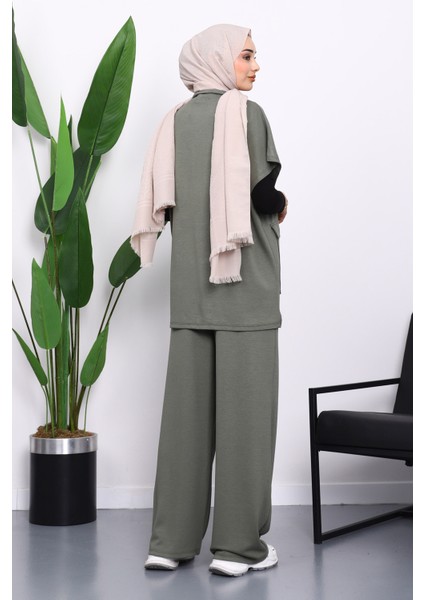 Haki Fermuarlı Çift Cepli Modal Yelek Pantolonlu Takım fırsatları