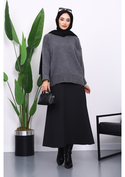 Antrasit Bisiklet Yaka Yumuşak Dokulu Oversize Triko Kazak fiyatları