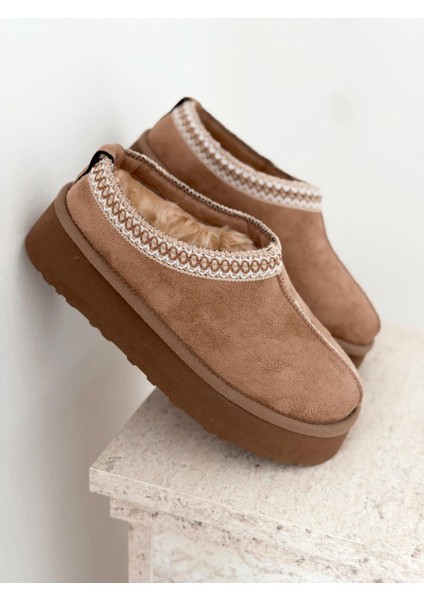 Lefani Kadın Içi Tüylü Terlik Camel Süet