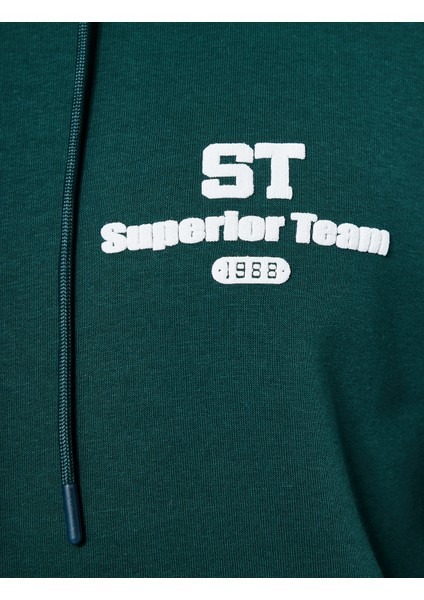 Kapşonlu Uzun Kollu Çizgili Kanguru Cepli Baskılı Sweatshirt