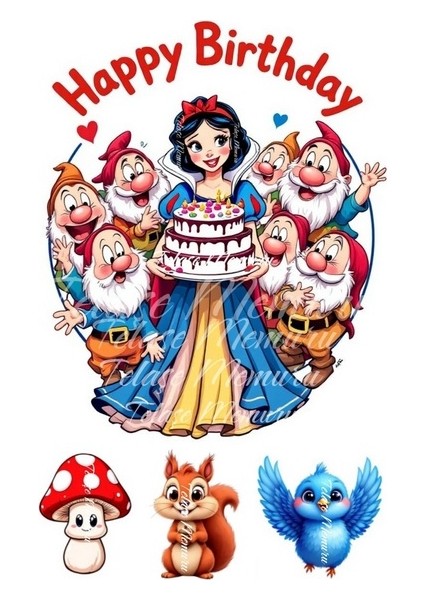 Pamuk Prenses Pasta Süsü - Pasta Resmi ve Baskısı - Pamuk Prenses Doğum Günü Yenilebilir Kağıt 1