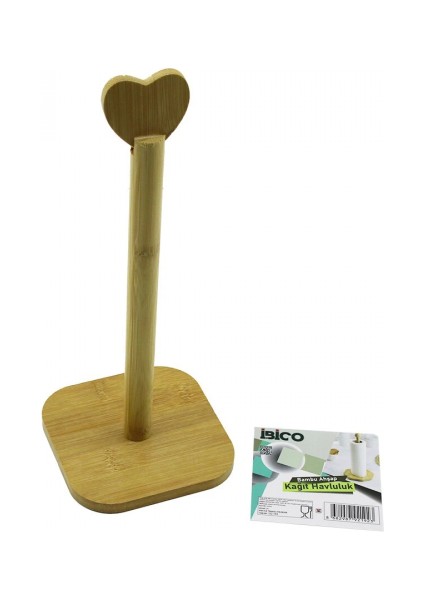Kare ALTLIK=12X12CM Ahşap Bambu Kağıt Havluluk Kalp Başlı Sap=28.5cm (5324)