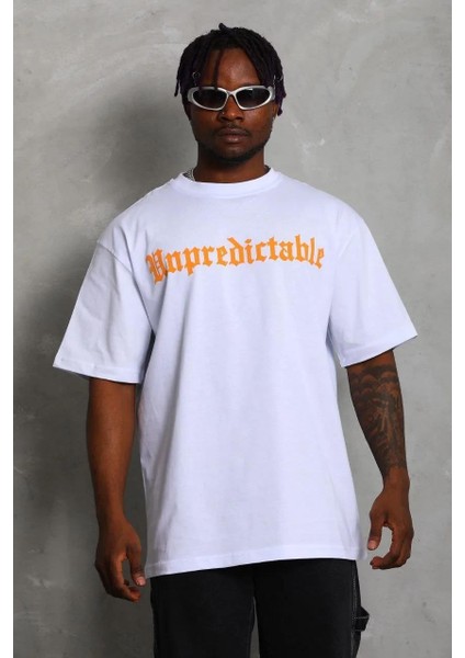 Unisex Oversize Baskılı Bisiklet Yaka T-Shirt - Beyaz fiyatları