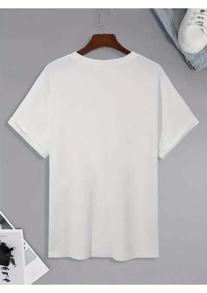 20/1 Penye Compack Palmiye Ön Baskılı Oversize Bisiklet Yaka Kısa Kol Yazlık T-Shirt - Beyaz indirimleri