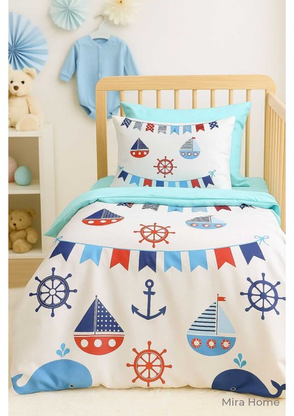 Dijital Baskılı 3D Pamuklu Yenidoğan Bebek Nevresim Takımı Çapa Marine