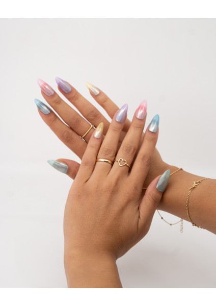 10'lu Renkli Uzun Badem TT1411 Tekrar Kullanılabilir El Yapımı Protez Takma Tırnak - Renkli-XS fiyatları