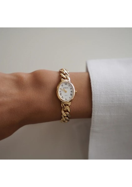 Geneve Gurmet Kordon Oval Kadran Altın Saat