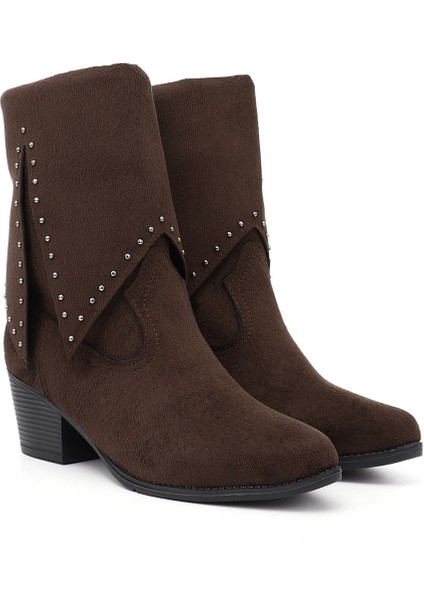 Kadın Kahve Süet Sivri Burun Kalın Topuklu Kovboy Çizme fiyatları