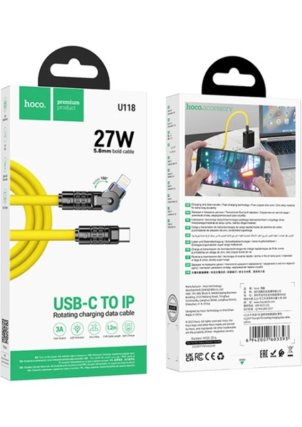Hoco U118 Döner Başlıklı Pd To iPhone Lightning Hızlı Şarj ve Veri KABLOSU-(1903)