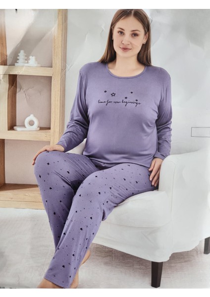 Milan Kumaş Büyük Beden Uzun Kollu Pijama Takımı 7666