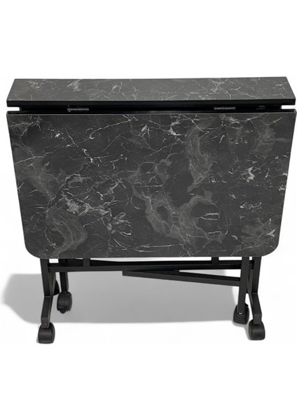 Demaz Serisi 1.sınıf 70x110 Siyah Mermer Desen Açılabilir Katlanabilir Tekerlekli Masa Yemek Masası Siyah Metal Ayak fiyatları