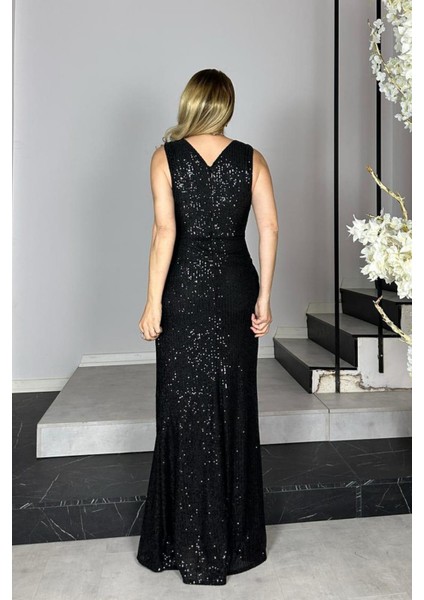 G1360 Drape Detaylı Payet Abiye Elbise Siyah fiyatları