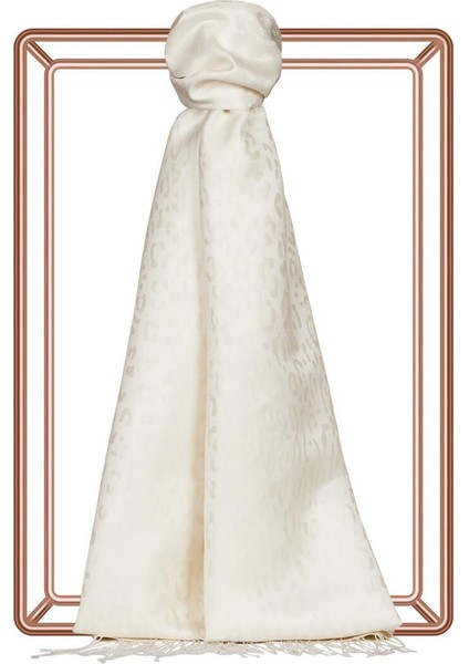 Ipekevi Desenli Ipek Şal - Leopar Jakar Desenli - Inci Beyazı