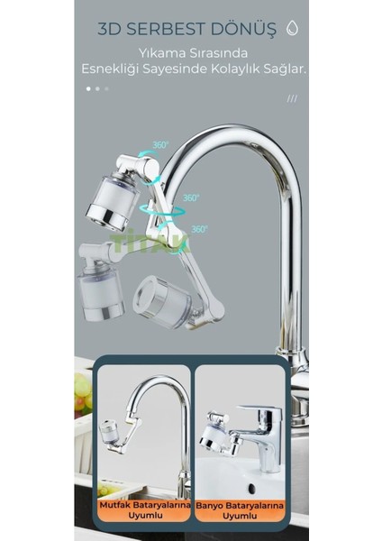 Filtreli Mutfak Banyo Musluk Başlığı 180 Derece Dönebilen Fonksiyonel Evrensel Büyük Boy fırsatları