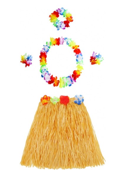 Luau Aloha Hawaii Kolye Etek Taç ve Bileklik Seti Turuncu (5324)